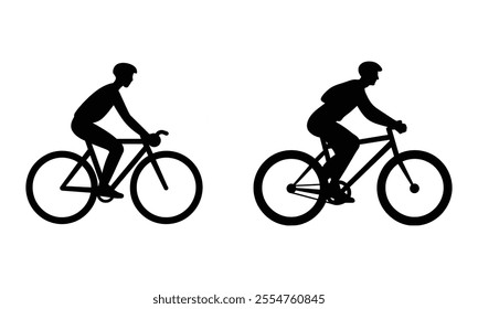 Person riding a bicycle icon vector silhouette isolated on white background.