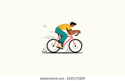 A person riding a bicycle quickly, leaning forward in a race.