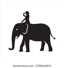 Person riding an elephant silhouette vector icon.