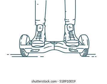 Person riding a Hoverboard. Flat line vector illustration isolated on white background