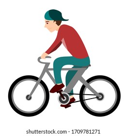 Person riding on bikecycle line art vector design.Flat man character riding bicycle.