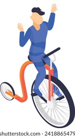 Person Riding Penny Farthing isometric Concept, Cycling Entertainer Vector Icon Design, circus artist Symbol, Street Mime performer Sign, Carnie troupe Stock Retro Front Big Wheel Bicycle illustration