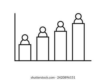 Person rising graph icon on white background.