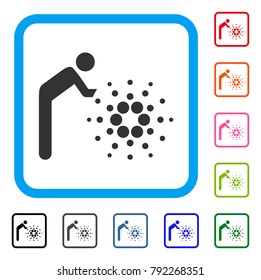 Person Rolling Cardano icon. Flat gray iconic symbol in a blue rounded frame. Black, gray, green, blue, red, pink color additional versions of person rolling cardano vector.