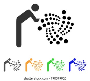 Person Rolling Iota icon. Vector illustration style is a flat iconic person rolling iota symbol with grey, yellow, green, blue color versions. Designed for web and software interfaces.