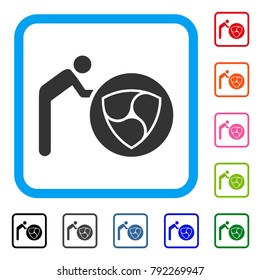 Person Rolling Nem icon. Flat grey pictogram symbol inside a blue rounded rectangle. Black, gray, green, blue, red, pink color versions of person rolling nem vector.