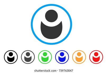 Person rounded icon. Style is a flat gray symbol inside light blue circle with bonus colored variants. Person vector designed for web and software interfaces.