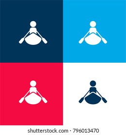 Person rowing on a kayak four color material and minimal icon logo set in red and blue