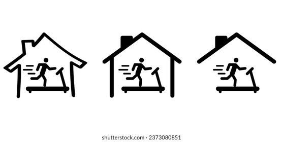 Person run on electronic treadmill gym. Treadmills running. Indoor, home sport. Runner or workout on electric tape. Treadmill machine, sportive equipment for training. Exercising fitness exercise.