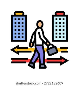 person running a briefcase between offices color icon vector. person running a briefcase between offices sign. isolated symbol illustration