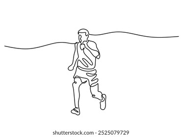 Persona que ejecuta un dibujo continuo de una línea. concepto de energía de la gente. Fondo minimalista de Ilustración vectorial.