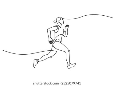 Person running continuous one line drawing. Female people energy concept. Vector illustration minimalist background.