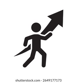 Person running fast icon representing forward motion progress and a rush to achieve a goal showing speed and quick business action vector solid glyph icon