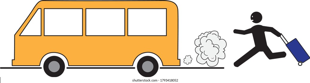 Person Running To Reach The Bus, Missing The Bus Vector Icon Isolated