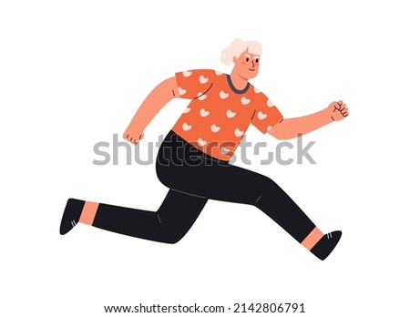 Person running, rushing and trying to succeed in life challenges. Aspirations and fast lifestyle concept. Determined woman pushing forward to aim. Vector illustration
