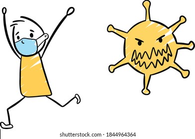 Person running scare from coronavirus virus cartoon vector illustration