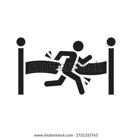 Person running through finish line icon for winning race and success a symbol for sports victory and crossing goal tape achievement