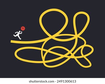 a person is running through the tangled road. Isolated Vector Illustration