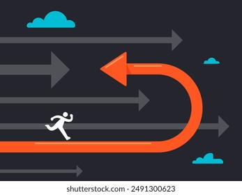 A person is running through the way that turning back. Isolated Vector Illustration