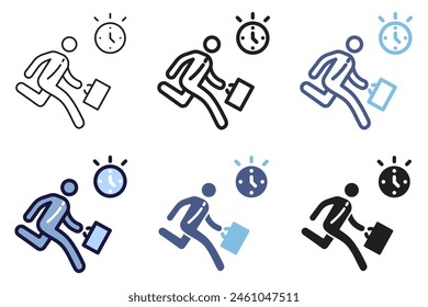 Person rushing against clock and time deadline. Vector icon graphic element. Businessman hurry for schedule appointment