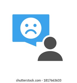 Person with sad face colored icon. Feedback, negative comment, customer unsatisfaction symbol