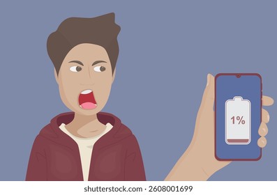 person scared because his cell phone has no battery