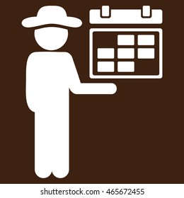 Person Schedule vector icon. Style is flat symbol, white color, rounded angles, brown background.