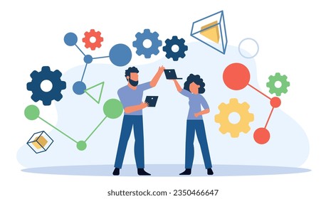 Person scientist people artificial intelligence vector concept illustration. Character target check AI laboratory science. Experiment lab working job. Smart business team human discovery art