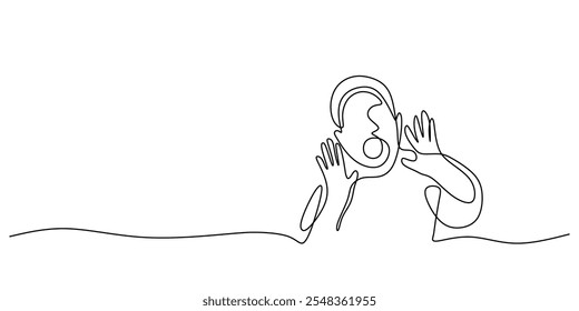 Person screaming loud continuous one line drawing. Good for promotion and deliver information concept. Vector illustration minimalist single hand drawn.