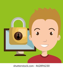 person screen padlock glass vector illustration graphic