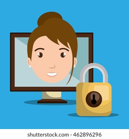 person screen padlock glass vector illustration graphic