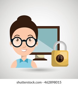 person screen padlock glass vector illustration graphic