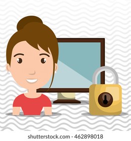 person screen padlock glass vector illustration graphic