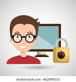 person screen padlock glass vector illustration graphic