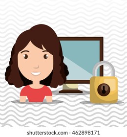 person screen padlock glass vector illustration graphic