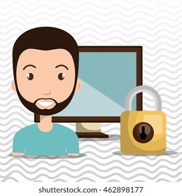person screen padlock glass vector illustration graphic