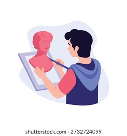 Pessoa esculpindo um modelo 3d ai no ar   ilustração vetorial plana. 