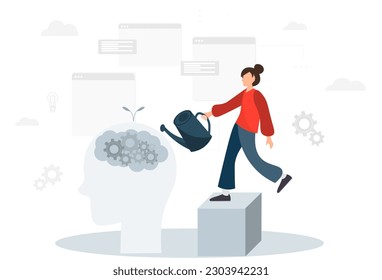 Persona buscando ideas, encontrando nueva inspiración para el trabajo o las decisiones, concepto de innovaciones, concepto de recursos humanos, ilustración vectorial plana