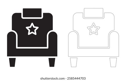 Person seat icon set in black flat solid and outlined style.