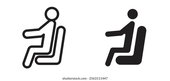 Person seat icons in black line and filled versions