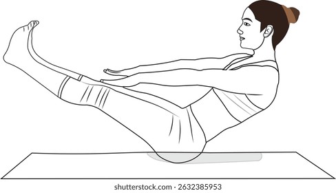 Uma pessoa em uma posição sentada, representada em uma ilustração de arte de linha simples e limpa. Ideal para saúde, postura ou design minimalista.