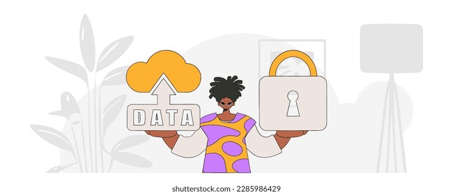Person mit einem sicheren, cloudbasierten Speicherservice, der im trendigen Stil illustriert wird.