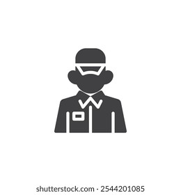 A person in security uniform vector icon. filled flat sign for mobile concept and web design. Security Guard glyph icon. Symbol, logo illustration. Vector graphics