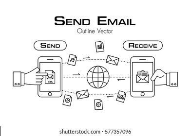 person send email and other file from phone to other equipment . outline style .