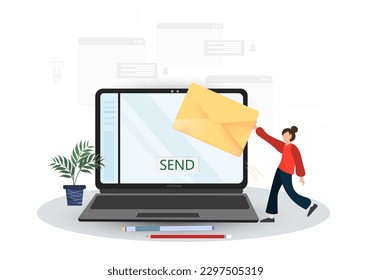 Person sending e-mail, received e-mail, admitting the documents, receiving positive answer, getting incoming letter by e-mail with admitted documents, hiring people on work concept, flat vector