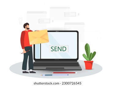 Person sending e-mail, received e-mail, admitting the documents, receiving positive answer, getting incoming letter by e-mail with admitted documents, hiring people on work concept, flat vector