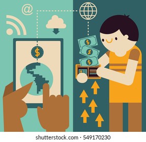 A person sends some money internationally with the help of a tablet