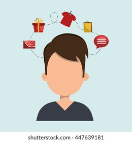 person with set icons commerce  isolated design, vector illustration  graphic 