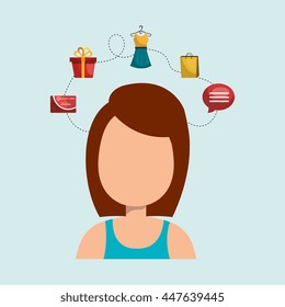 person with set icons commerce  isolated design, vector illustration  graphic 