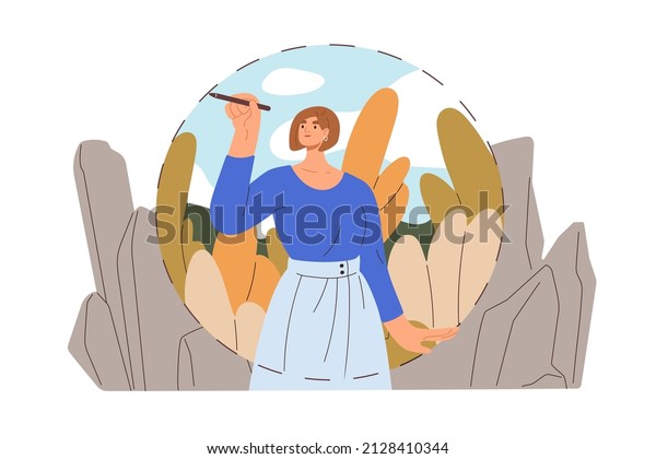 Person setting personal boundaries, limits.
Woman creating safe private space, barrier. Psychology isolation,
comfort zone, self-safety concept. Flat vector illustration
isolated on white
background